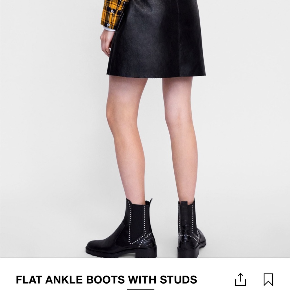 Leather Flat Ankle Pull on Boots with studs. NWT